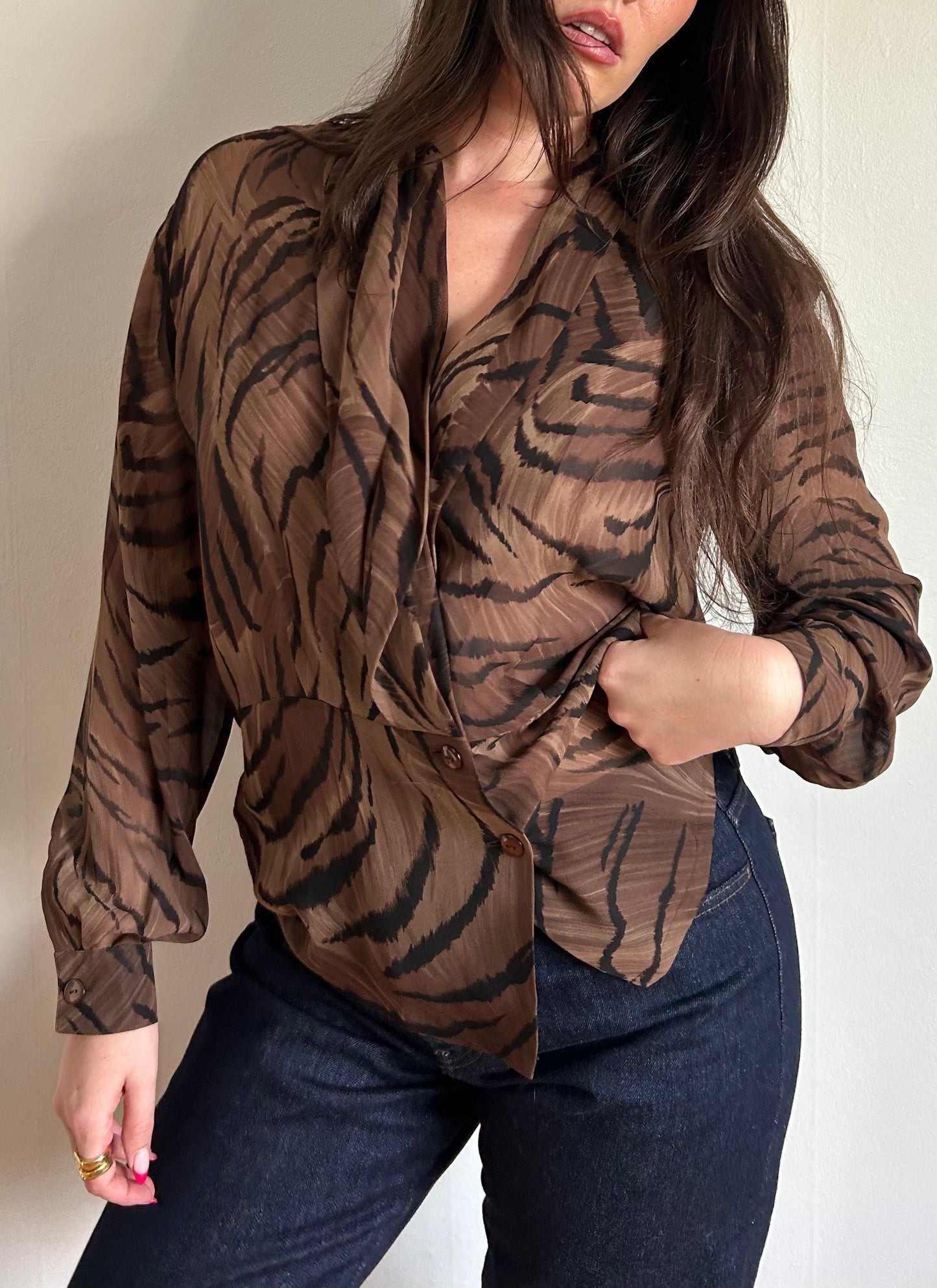 Tiger Print Silk Blouse
