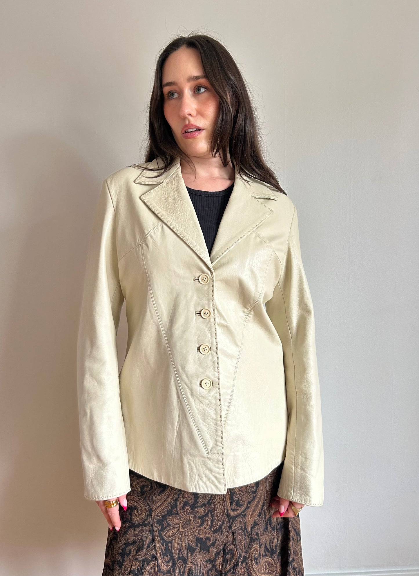 Cream Leather Jacket