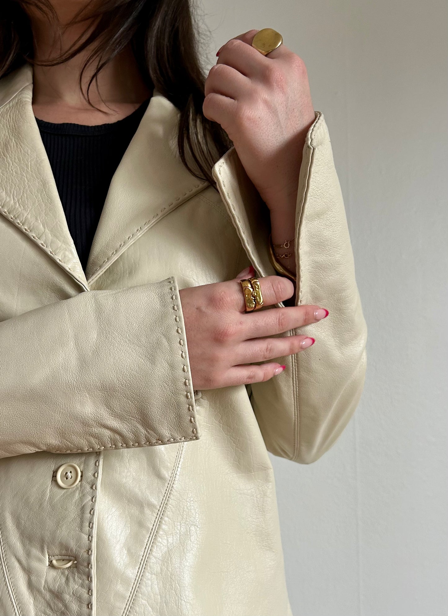 Cream Leather Jacket