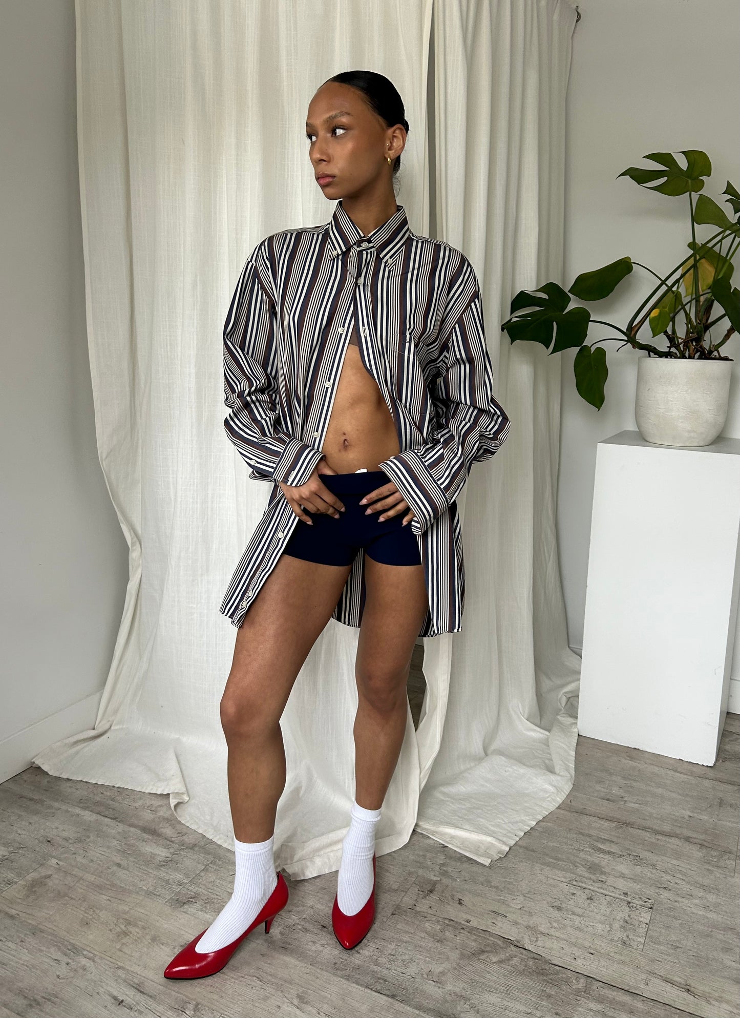 Brown & Blue Stripe Button Up