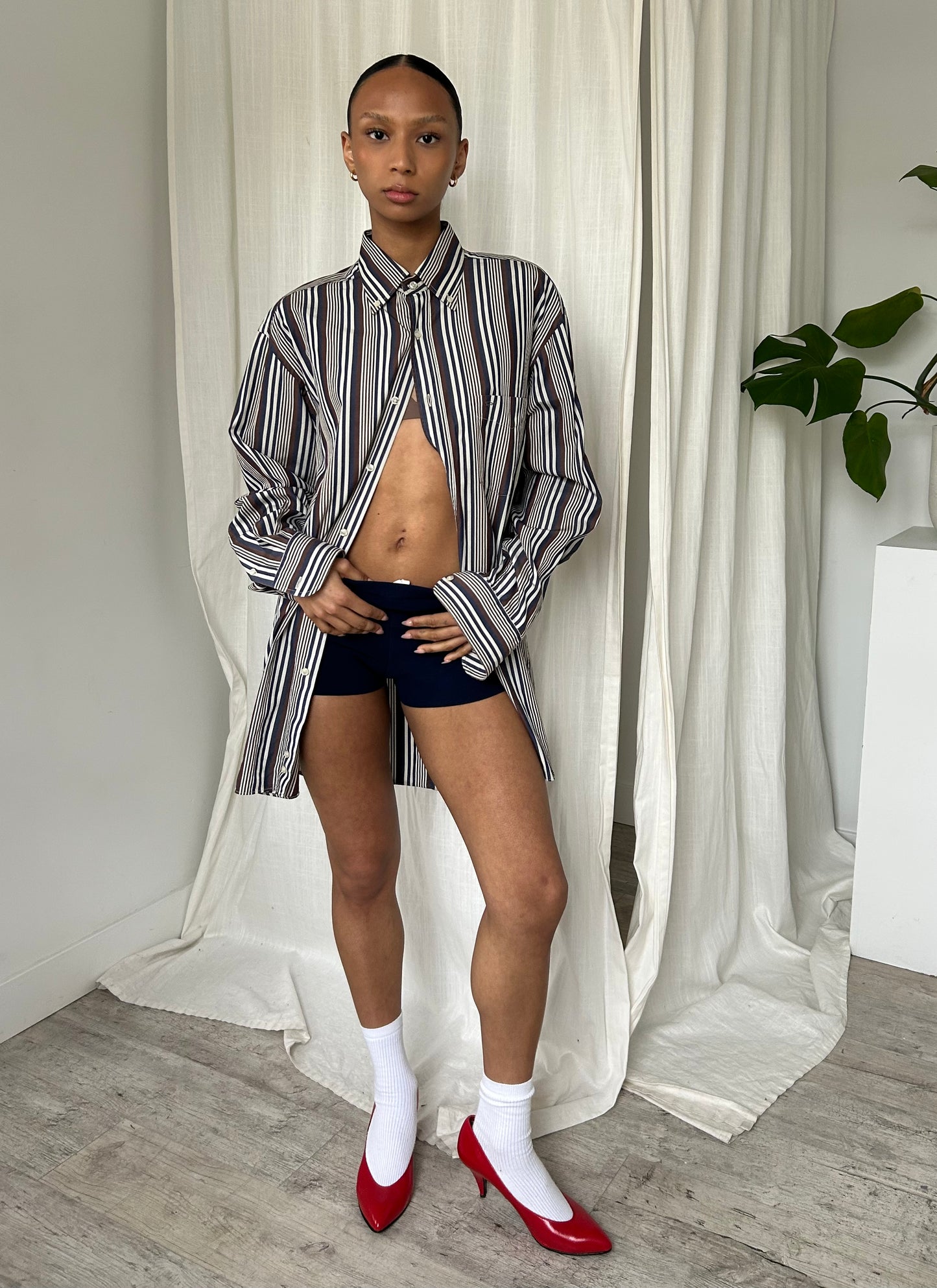 Brown & Blue Stripe Button Up