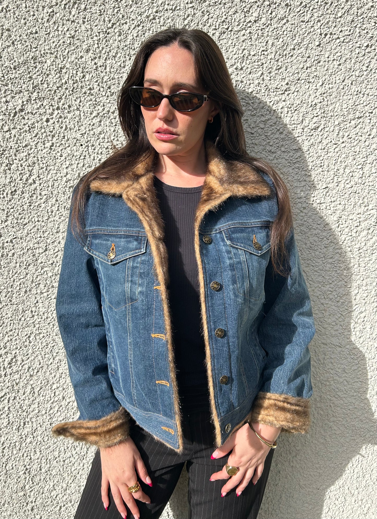 Faux Fir Trim Denim Jacket