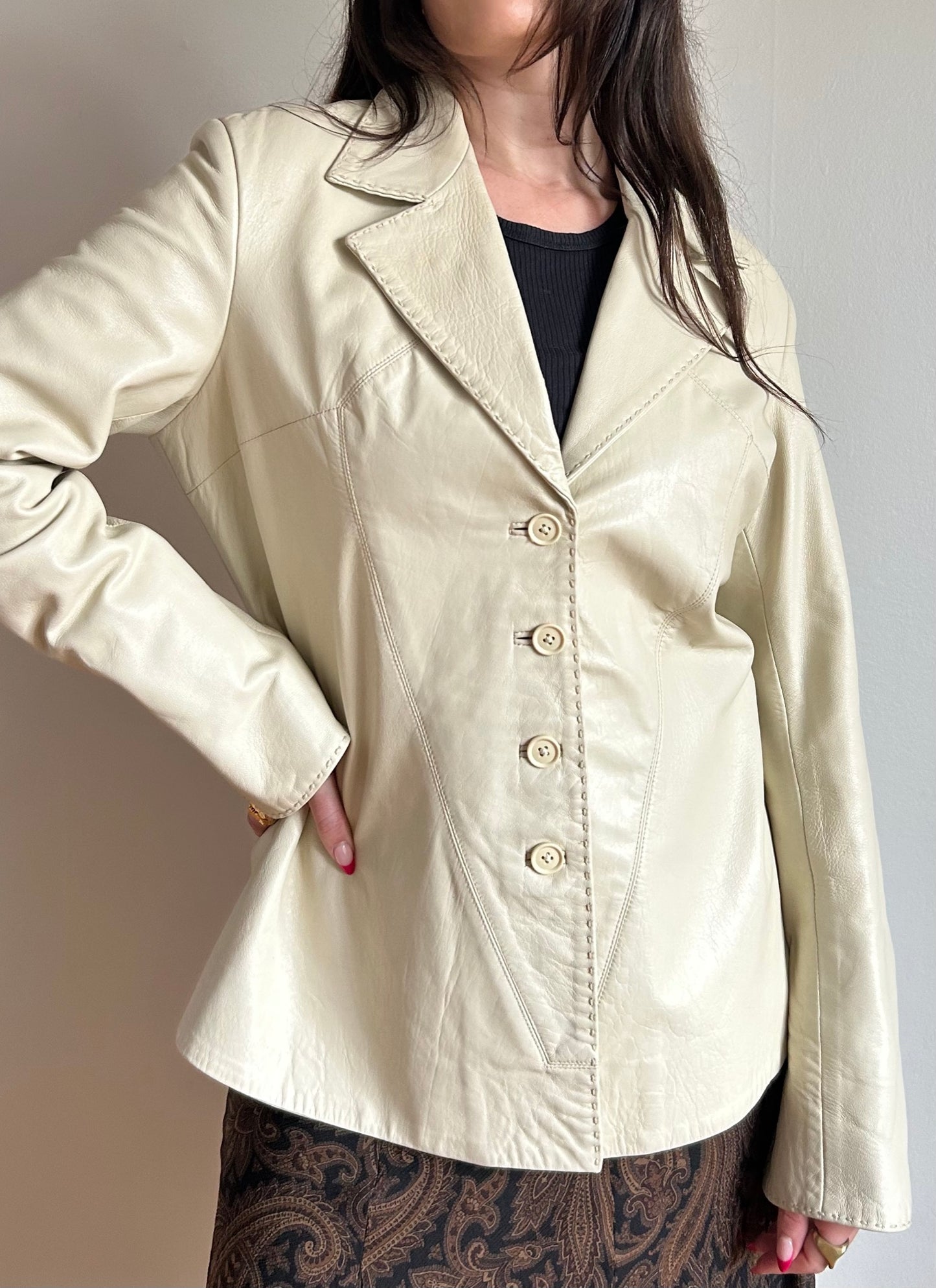 Cream Leather Jacket