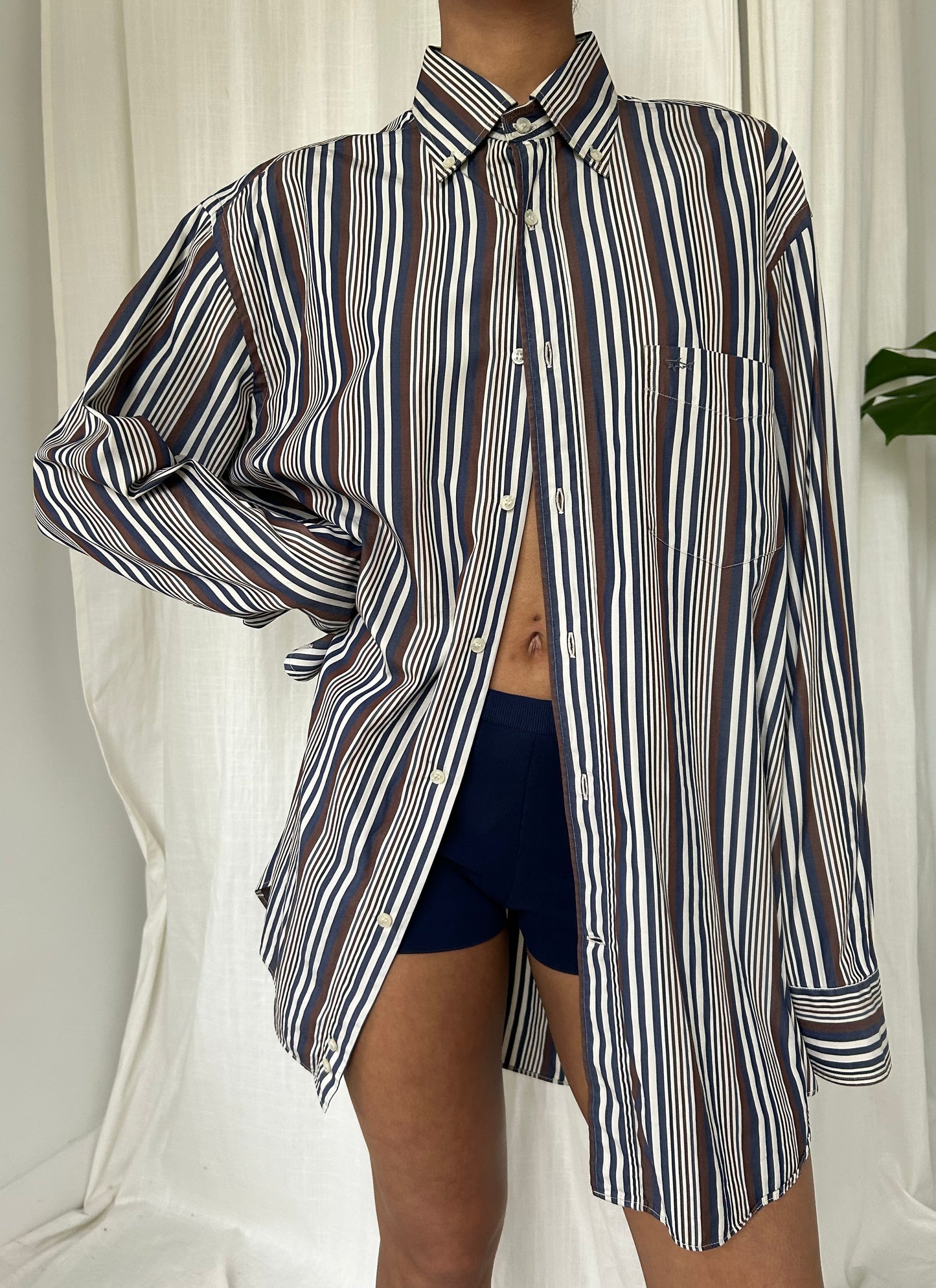 Brown & Blue Stripe Button Up