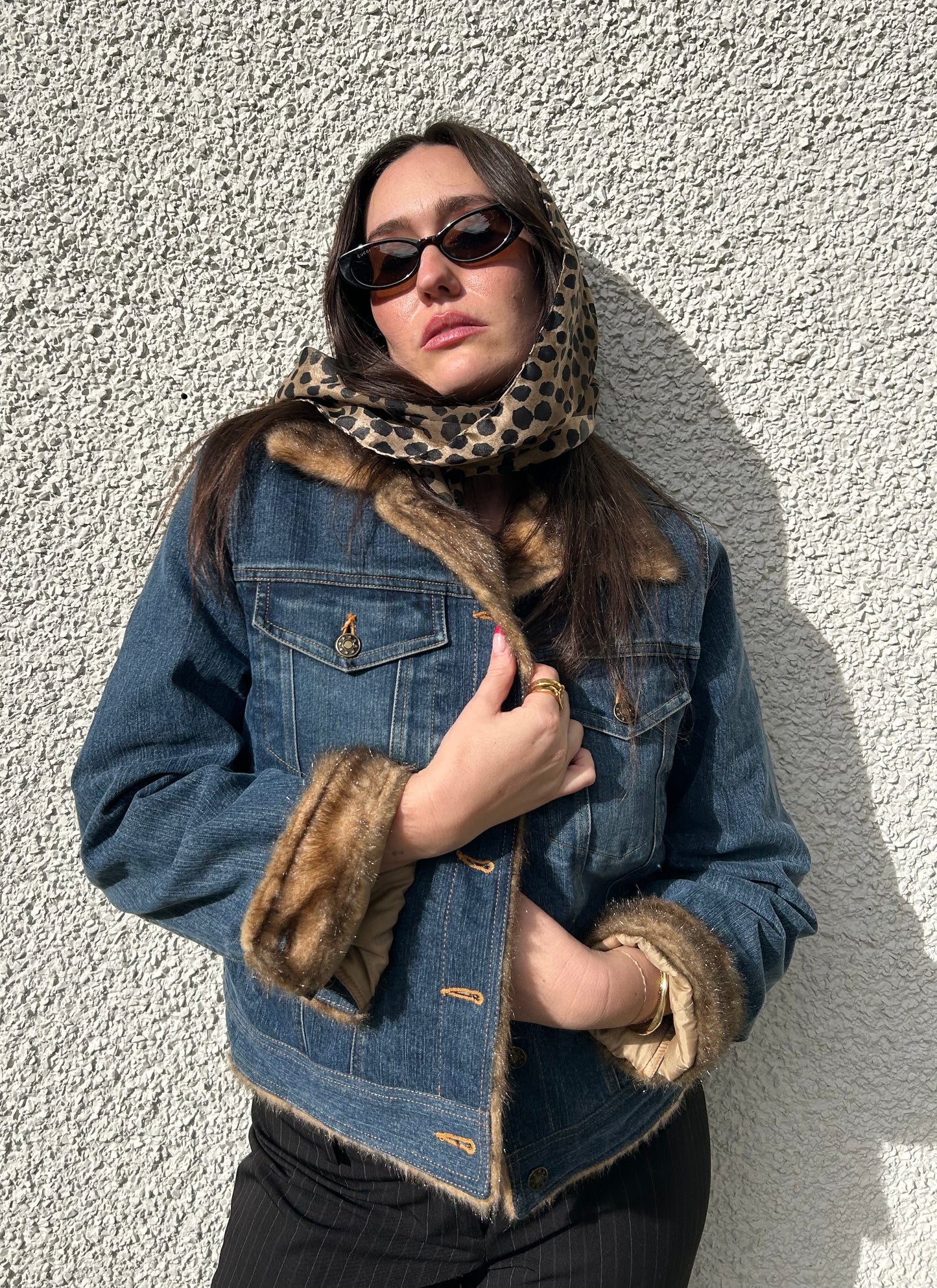 Faux Fir Trim Denim Jacket