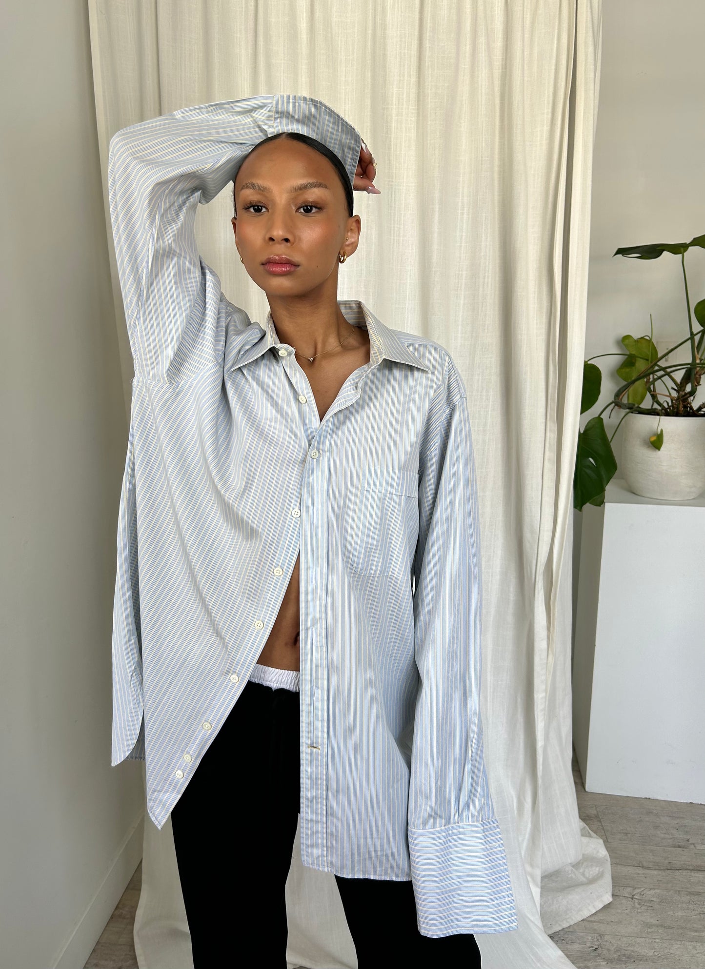 Yellow & Blue Striped Button Up