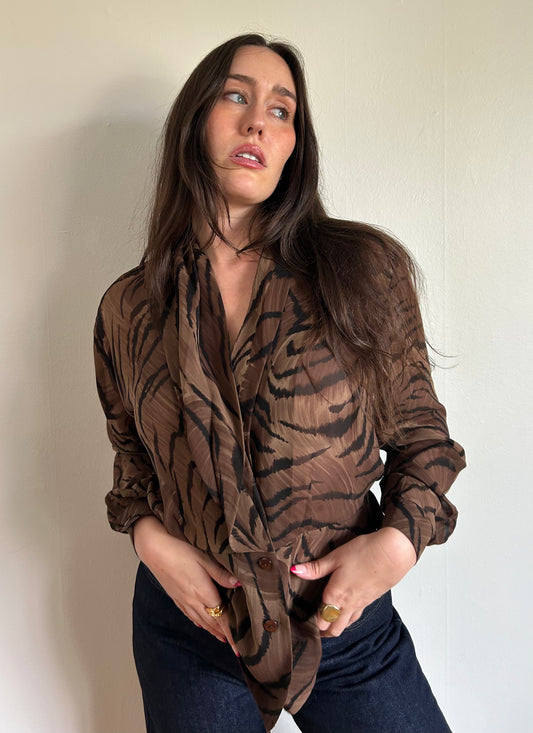 Tiger Print Silk Blouse