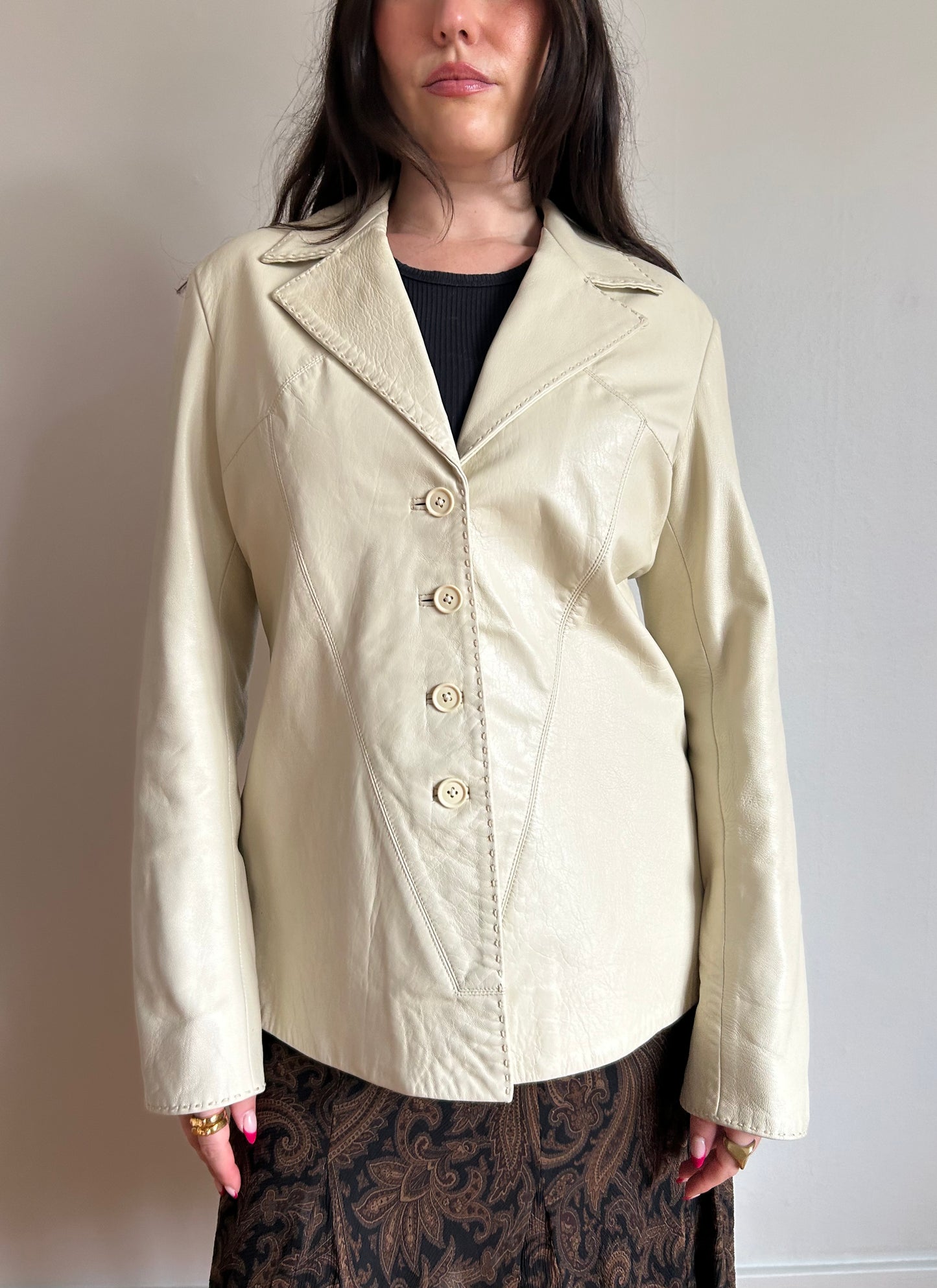 Cream Leather Jacket