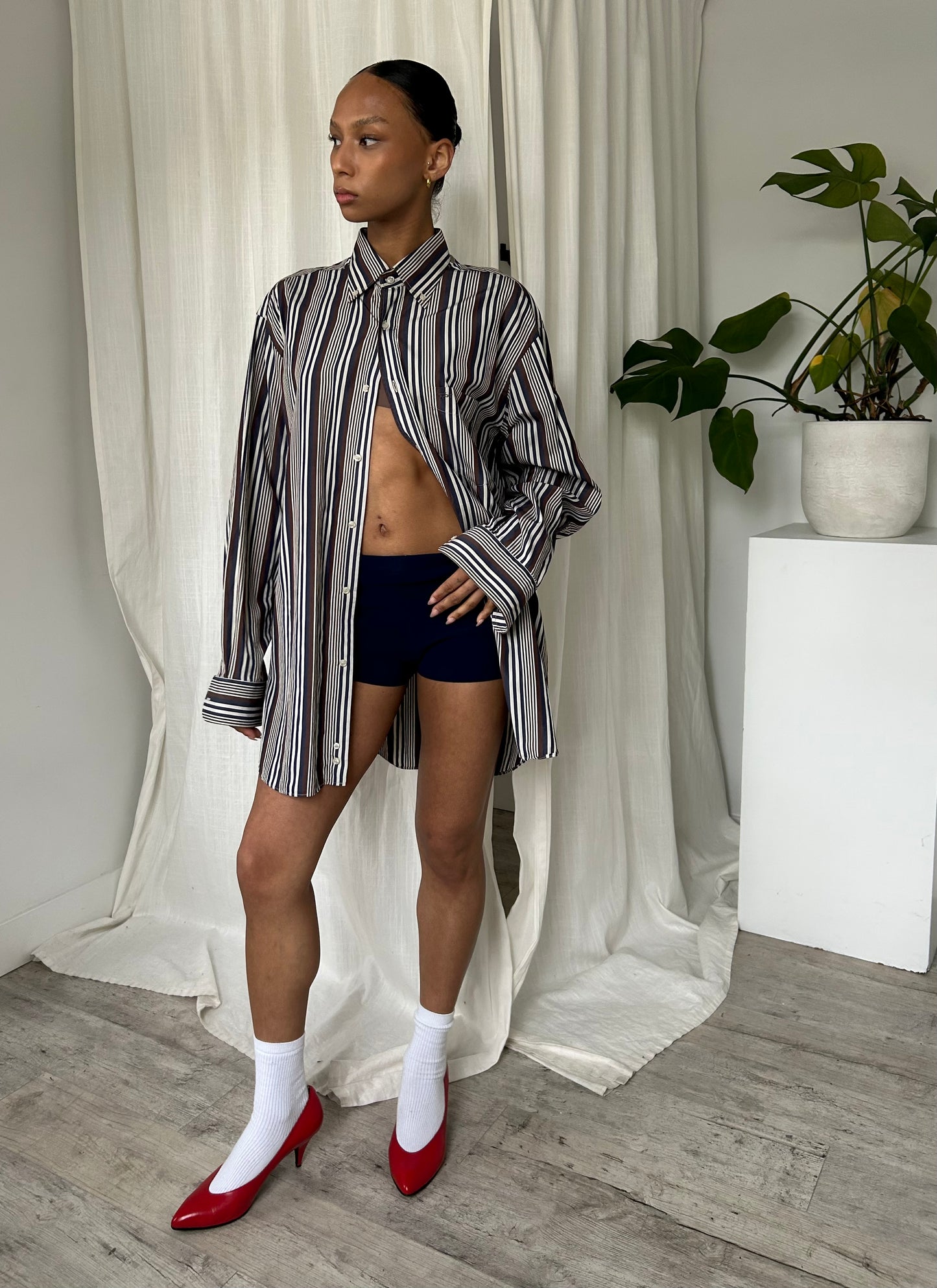 Brown & Blue Stripe Button Up
