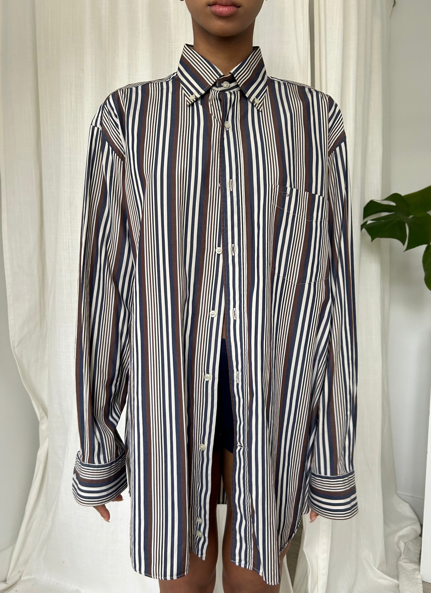 Brown & Blue Stripe Button Up